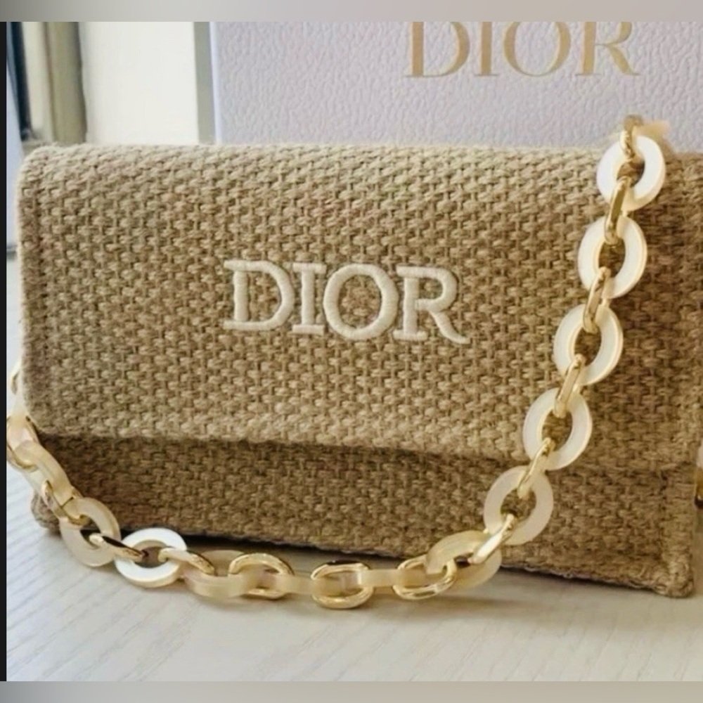 Dior Raffia Woven Clutch Bag w/ Chain. Beauty Promotional GWP Purchase New! Box!